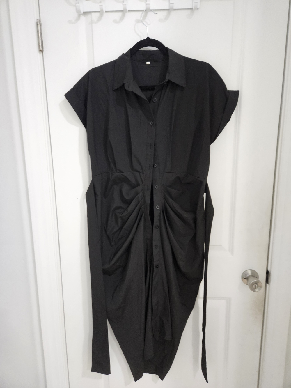 Black Button-Front Women’s Shirtdress with Gathered Waist